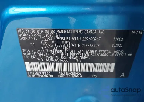 2018 Toyota Rav4 Xle из США, поврежденный, VIN 2T3RFREV6JW804556